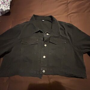 3/4 sleeve cropped black jean jacket